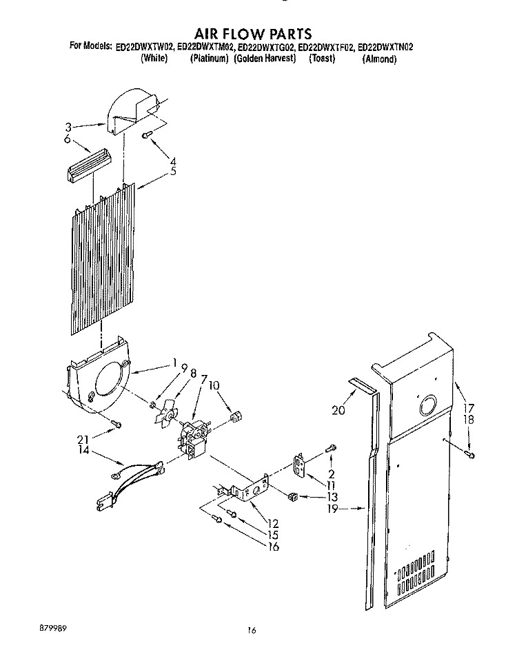 AIR FLOW Diagram and Parts List for ED22DWXTG02  Whirlpool Refrigerator