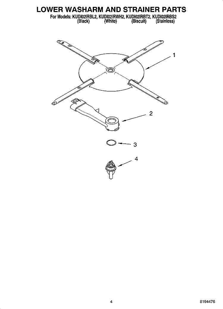 LOWER WASHARM AND STRAINER PARTS Diagram and Parts List for KUDI02IRWH2  KitchenAid Dishwasher
