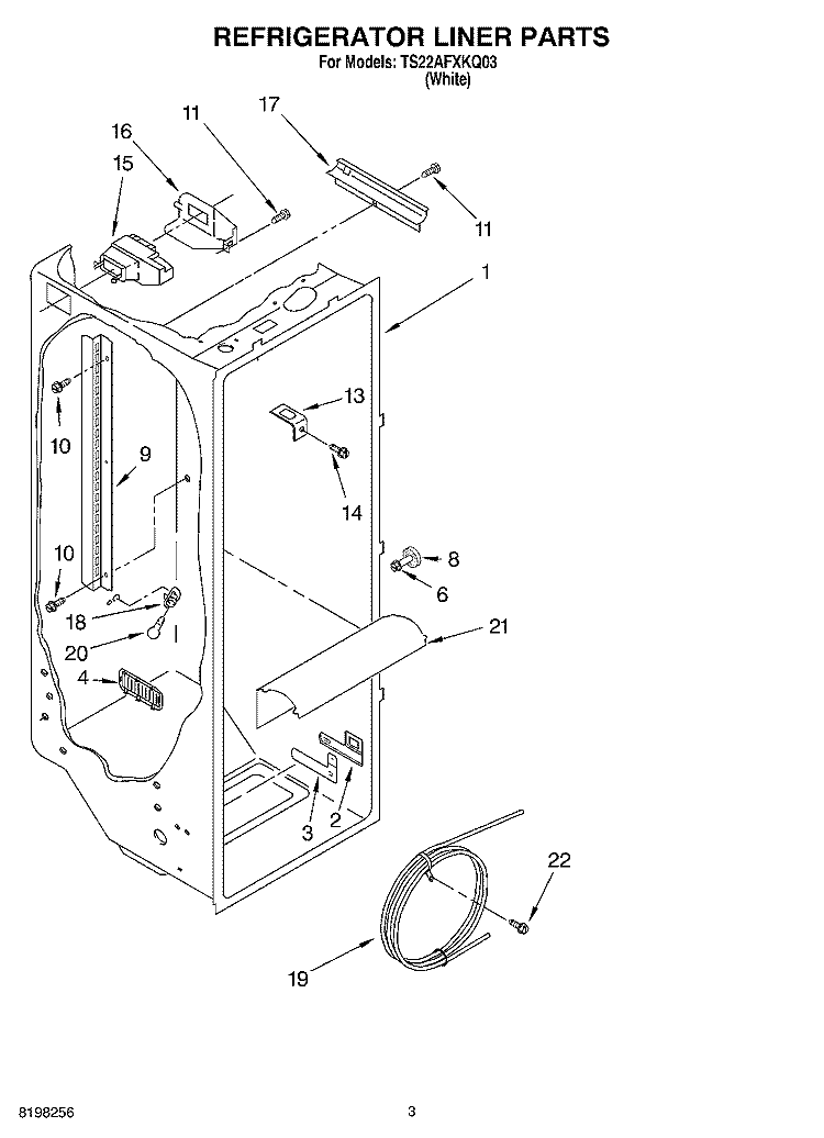 REFRIGERATOR LINER Diagram and Parts List for TS22AFXKQ03  Estate Refrigerator