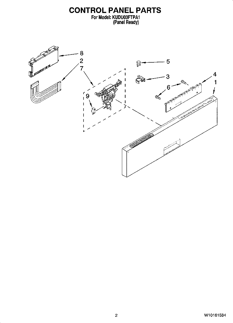 CONTROL PANEL PARTS Diagram and Parts List for KUDU03FTPA1  KitchenAid Dishwasher