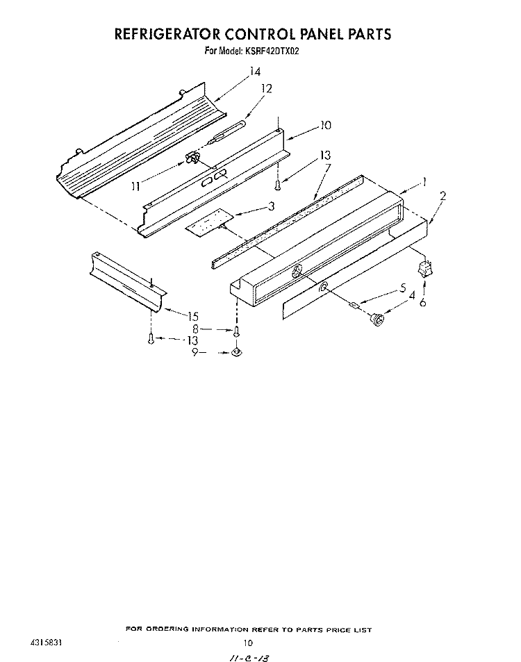 REFRIGERATOR CONTROL PANEL Diagram and Parts List for KSRF42DTX02  KitchenAid Refrigerator