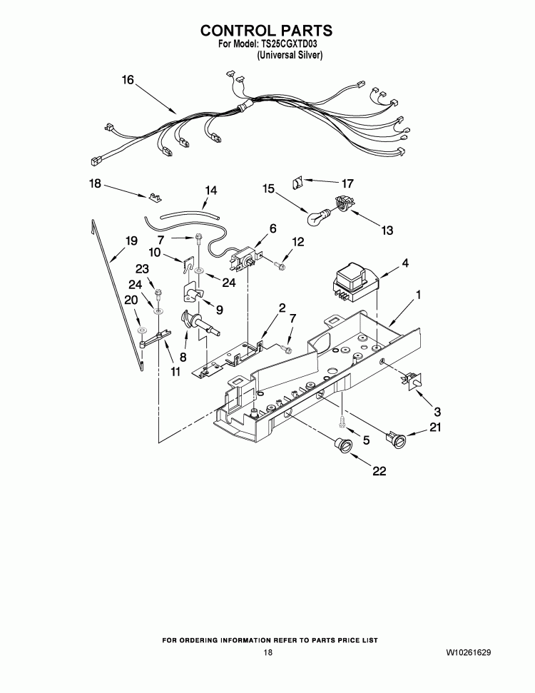 CONTROL PARTS Diagram and Parts List for TS25CGXTD03  Estate Refrigerator