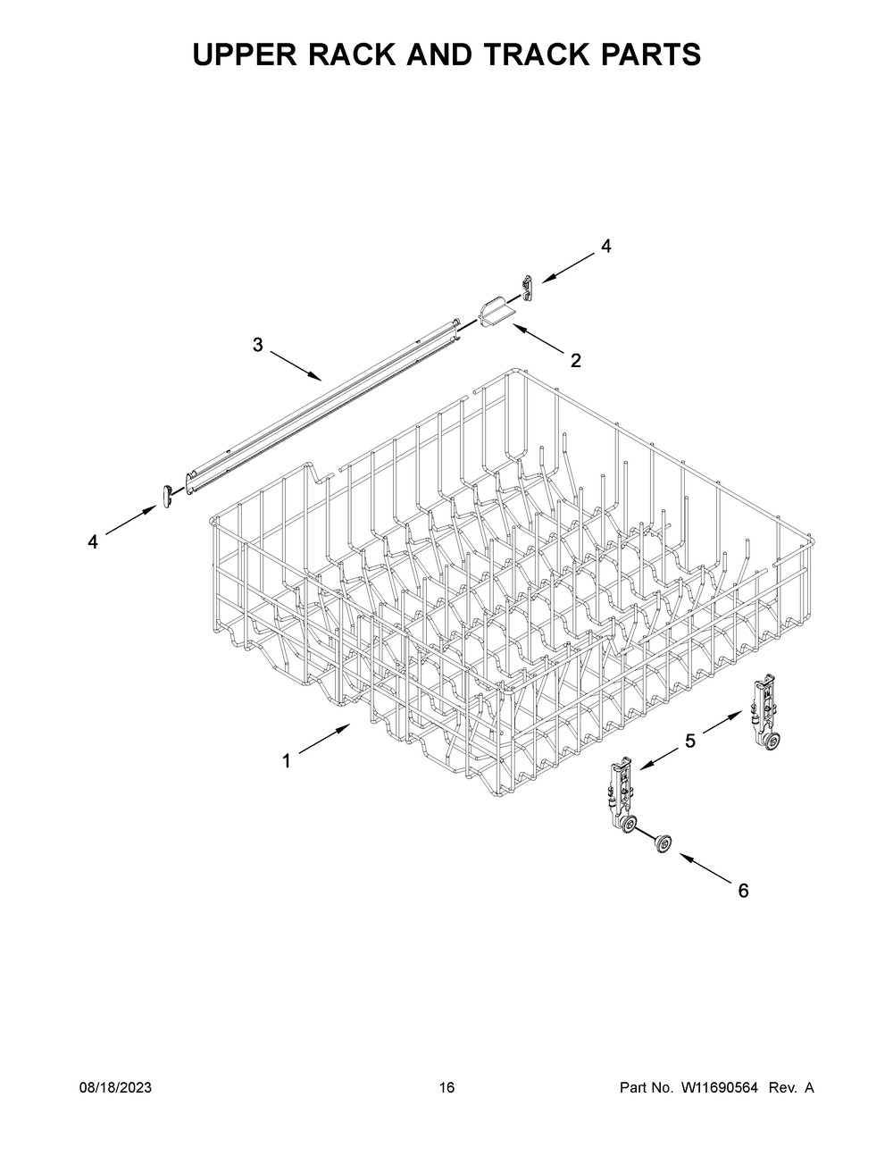 Upper Rack And Track Parts Diagram and Parts List for WDT531HAPM0  Whirlpool Dishwasher