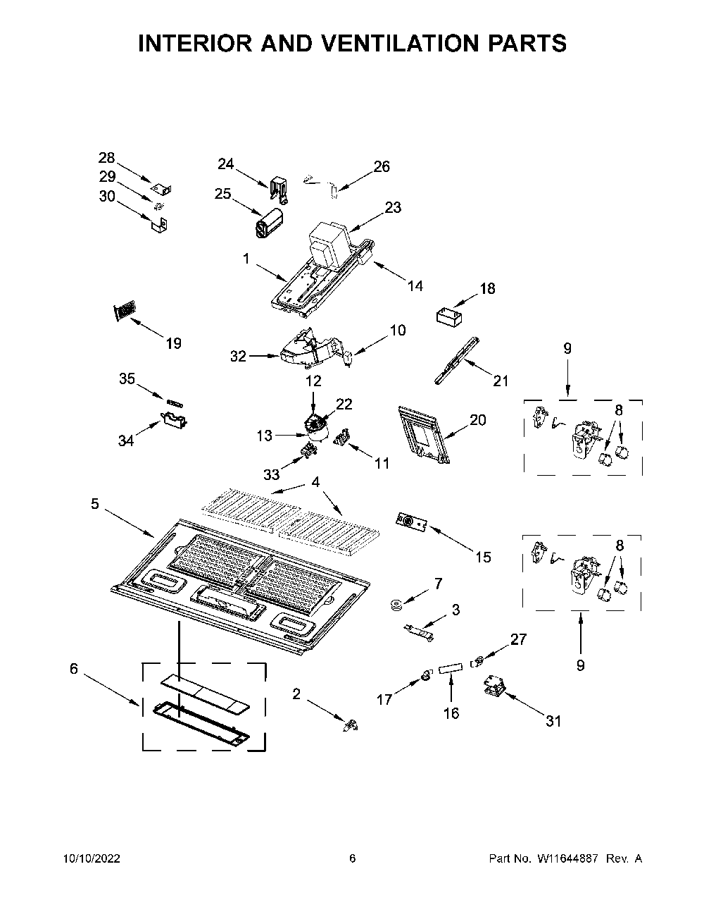 Interior And Ventilation Parts Diagram and Parts List for YKMHC319LBS00  KitchenAid Microwave