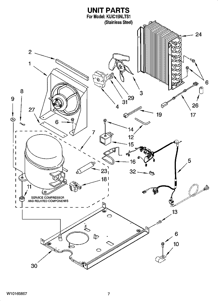 UNIT PARTS, OPTIONAL PARTS (NOT INCLUDED) Diagram and Parts List for KUIC15NLTS1  KitchenAid Ice Maker