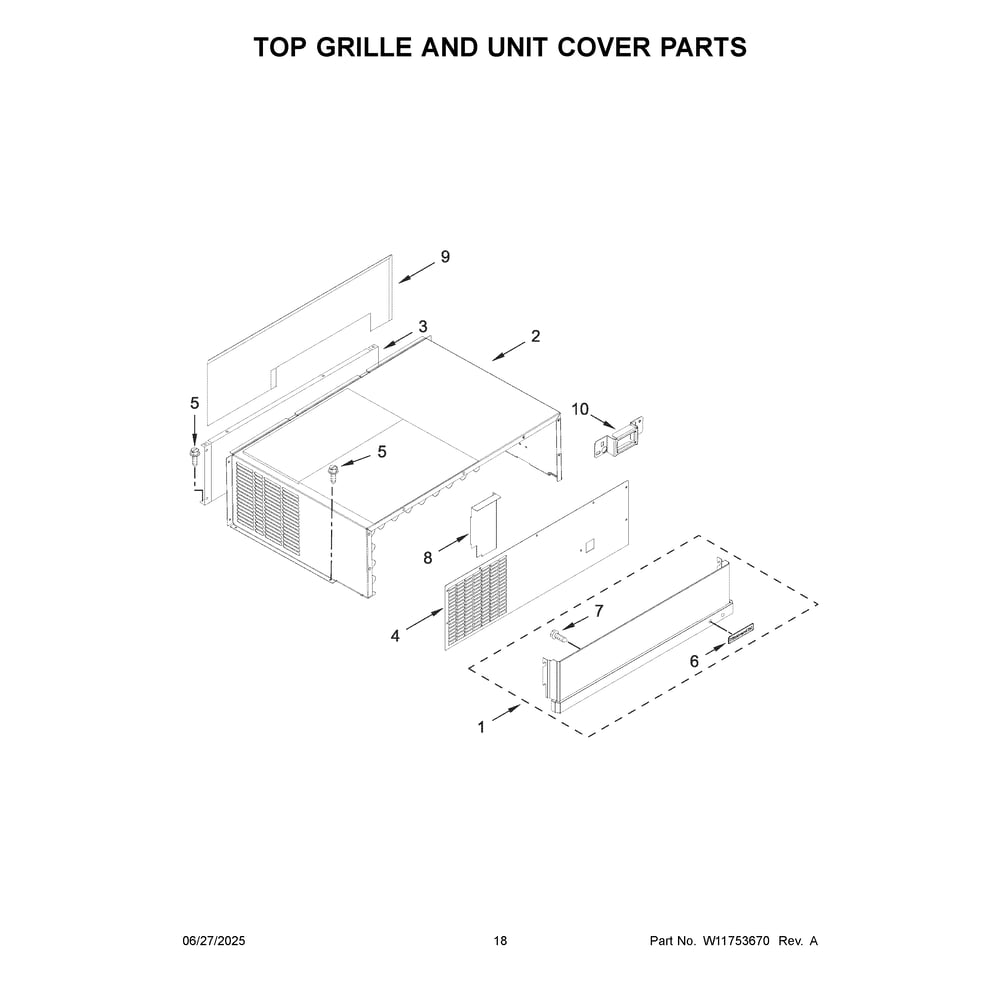 Top Grille And Unit Cover Parts Diagram and Parts List for KBSN708MPS01  KitchenAid Refrigerator