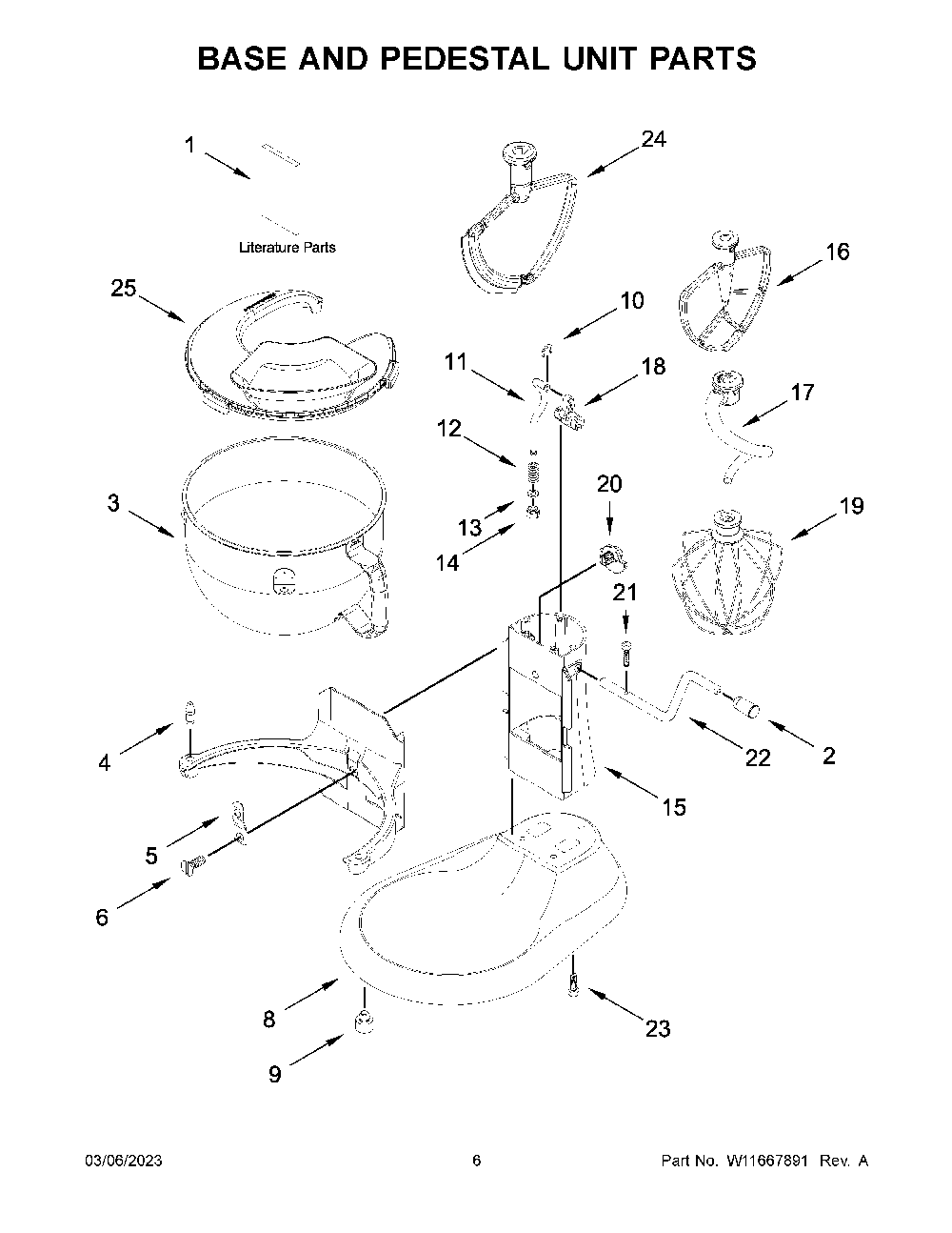 Base And Pedestal Unit Parts Diagram and Parts List for KSM60SECXCU0  KitchenAid Mixer