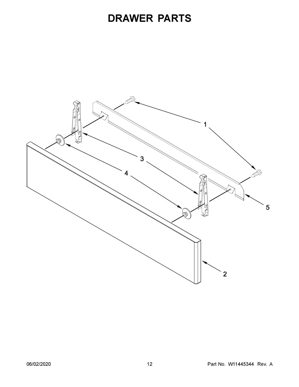 Drawer Parts Diagram and Parts List for KSDG950ESS2  Whirlpool Range