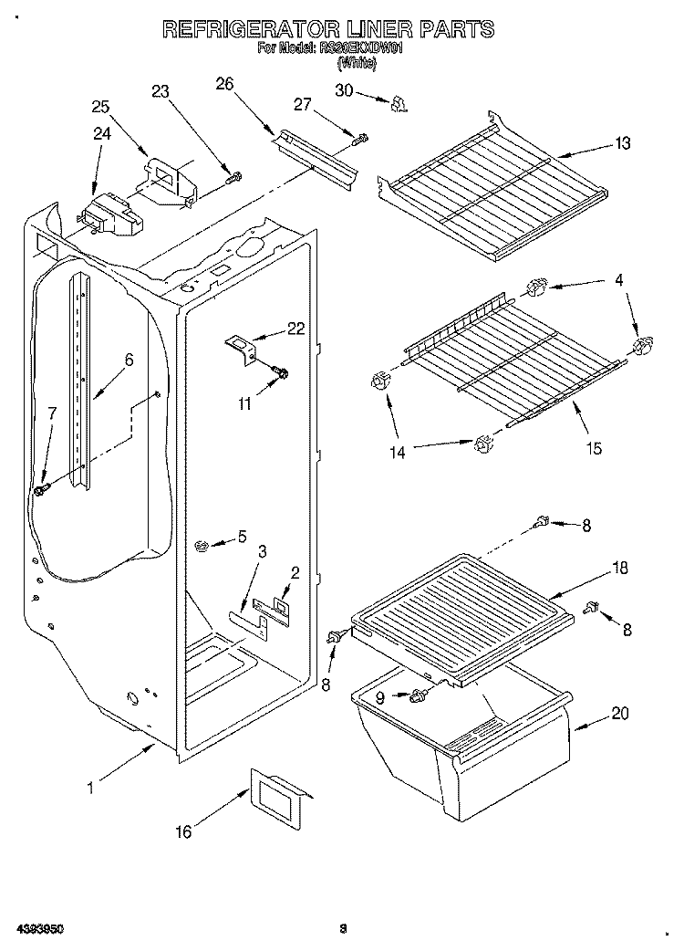 REFRIGERATOR LINER Diagram and Parts List for RS20EKXDW01  Roper Refrigerator