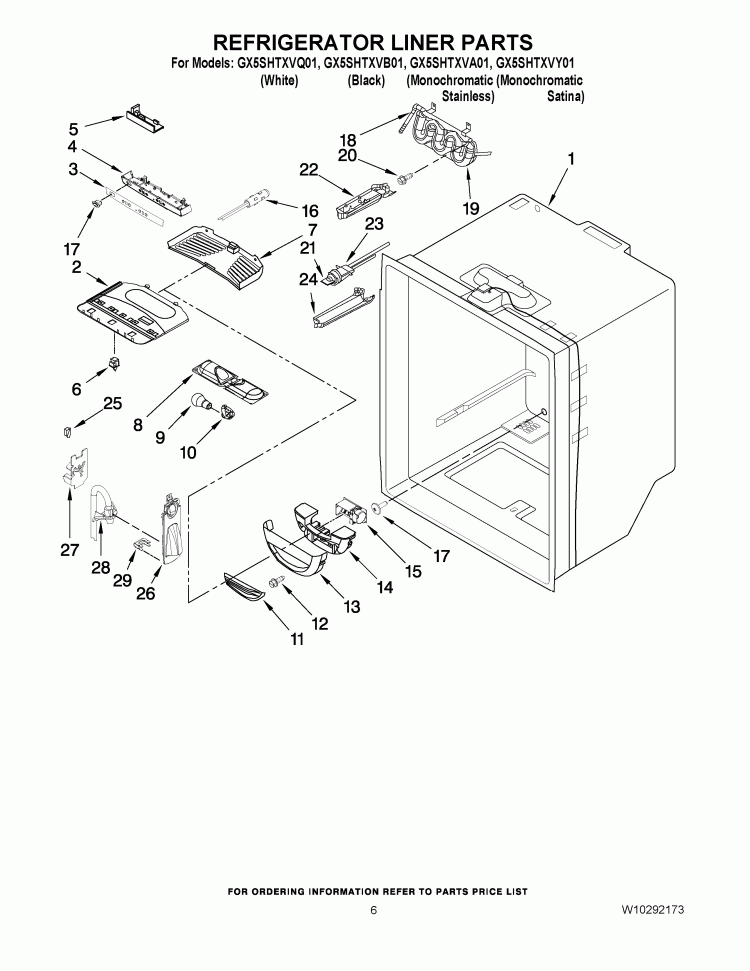 REFRIGERATOR LINER PARTS Diagram and Parts List for GX5SHTXVY01  Whirlpool Refrigerator