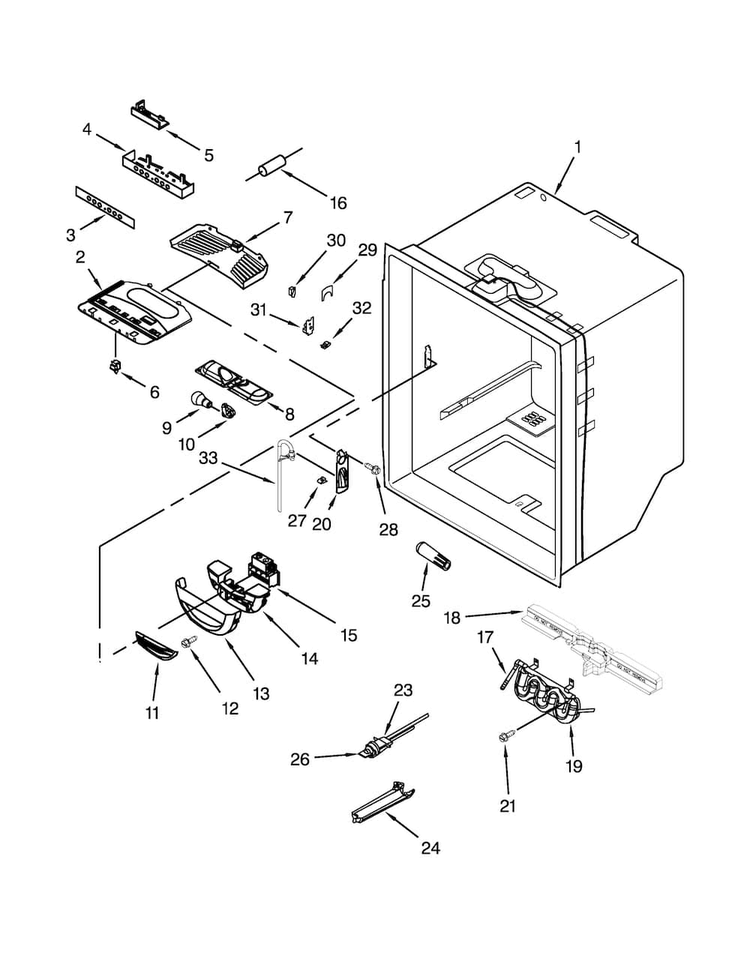 Refrigerator Liner Parts Diagram and Parts List for KBFS25EVBL0  KitchenAid Refrigerator