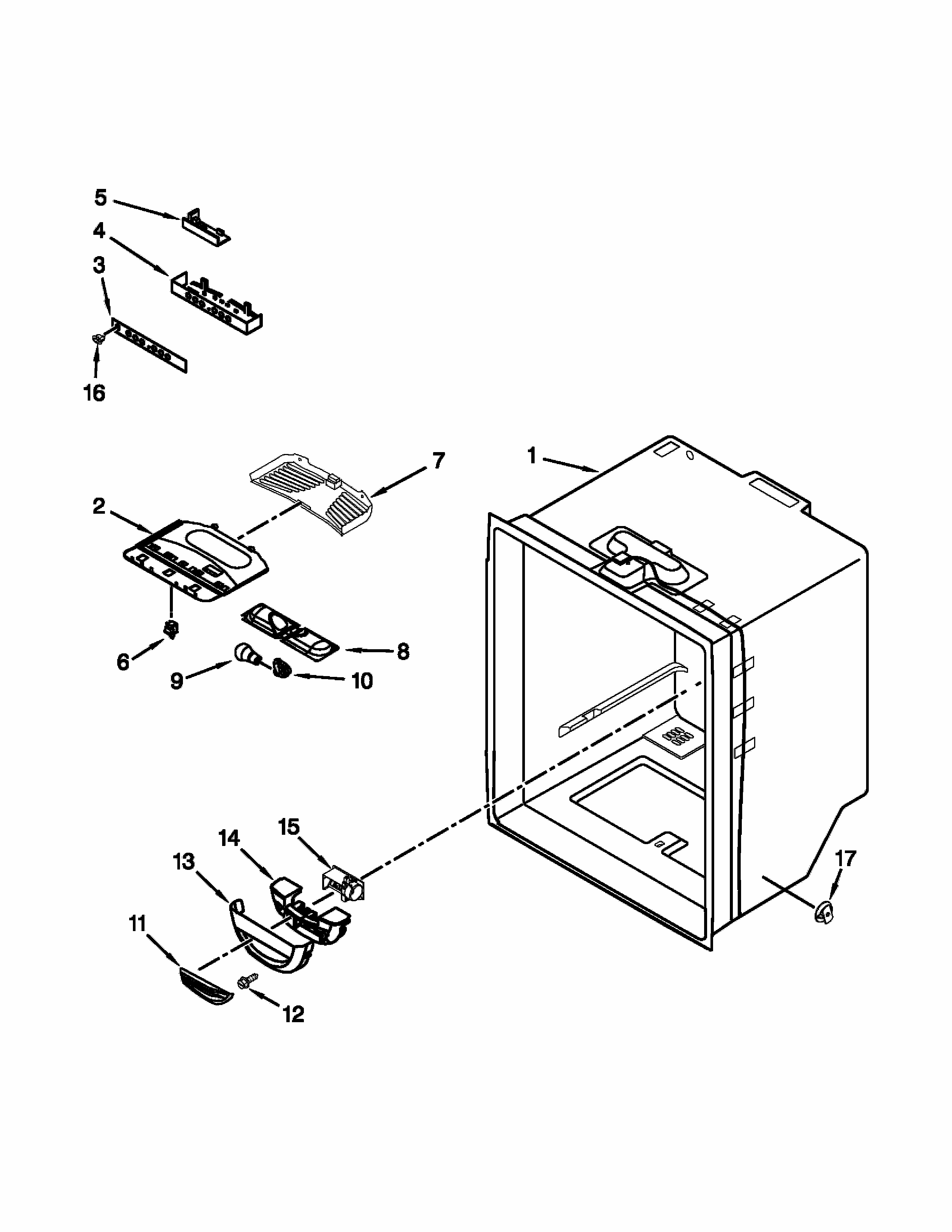 Refrigerator Liner Parts Diagram and Parts List for 59679463410  Kenmore Refrigerator
