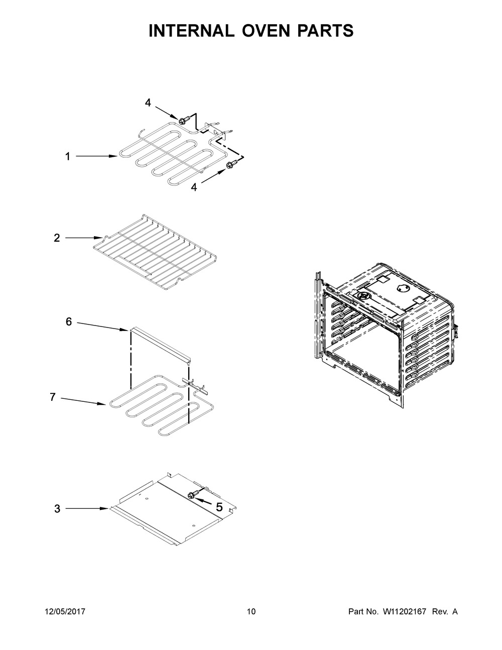 Internal Oven Parts Diagram and Parts List for WOD51EC7HB00  Whirlpool Wall Oven