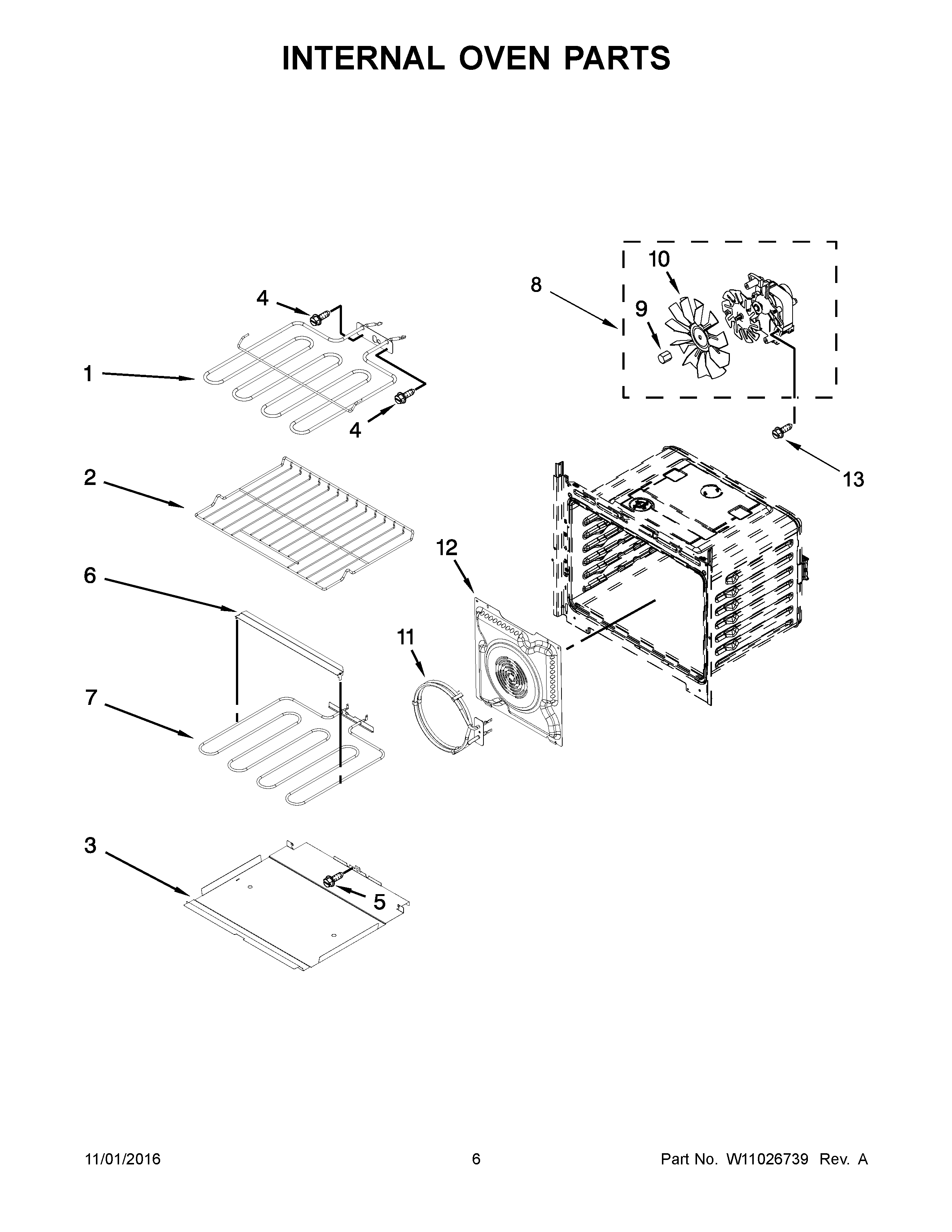 Internal Oven Parts Diagram and Parts List for IBS550DS02  Whirlpool Wall Oven