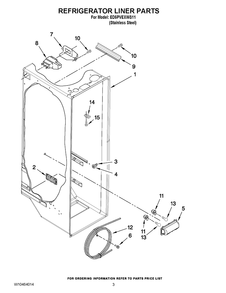 REFRIGERATOR LINER PARTS Diagram and Parts List for ED5PVEXWS11  Whirlpool Refrigerator