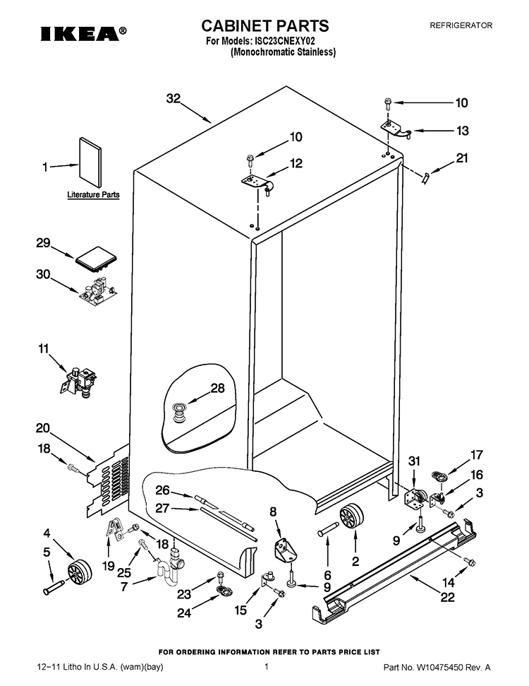 CABINET PARTS Diagram and Parts List for ISC23CNEXY02  Whirlpool Refrigerator