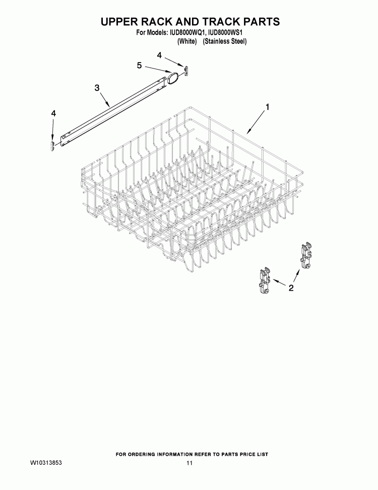 UPPER RACK AND TRACK PARTS Diagram and Parts List for IUD8000WS1  Whirlpool Dishwasher