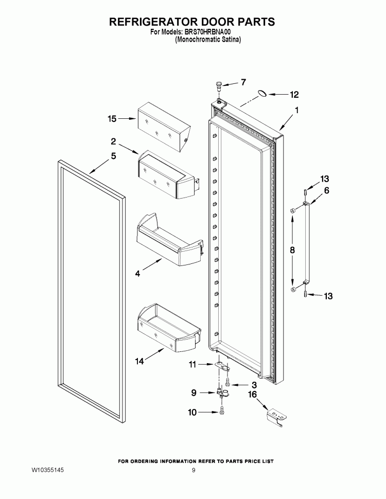 REFRIGERATOR DOOR PARTS Diagram and Parts List for BRS70HRBNA00  Whirlpool Refrigerator