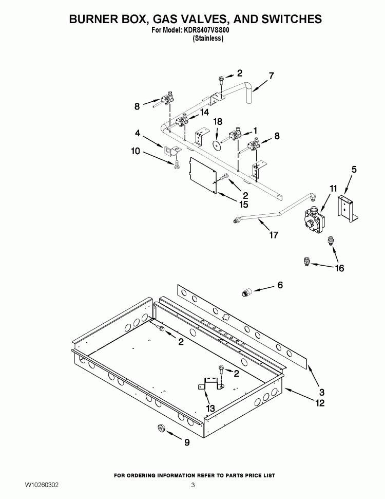 BURNER BOX, GAS VALVES, AND SWITCHES Diagram and Parts List for KDRS407VSS00  KitchenAid Range