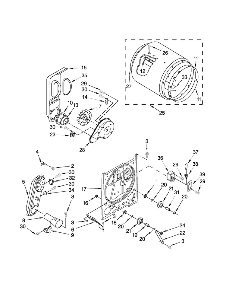 Bulkhead Parts Diagram and Parts List for 11072102310  Kenmore Dryer