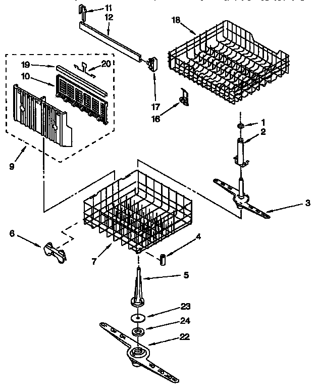 Dishrack Parts Diagram and Parts List for DU8700X4  Whirlpool Dishwasher