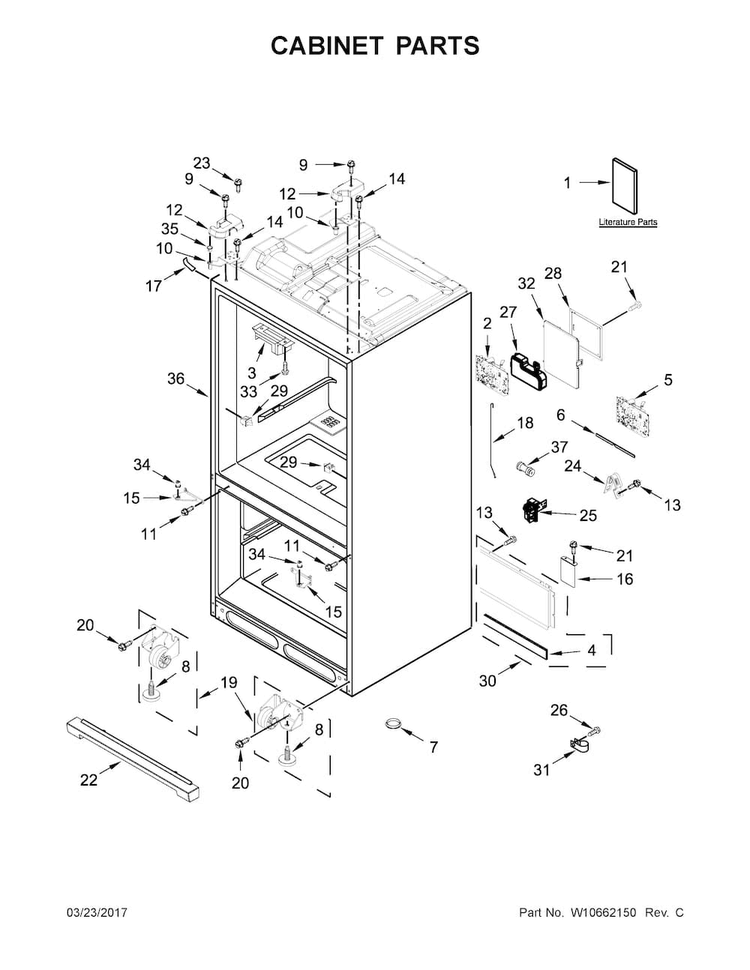 Cabinet Parts Diagram and Parts List for KFIS29PBMS03  KitchenAid Refrigerator