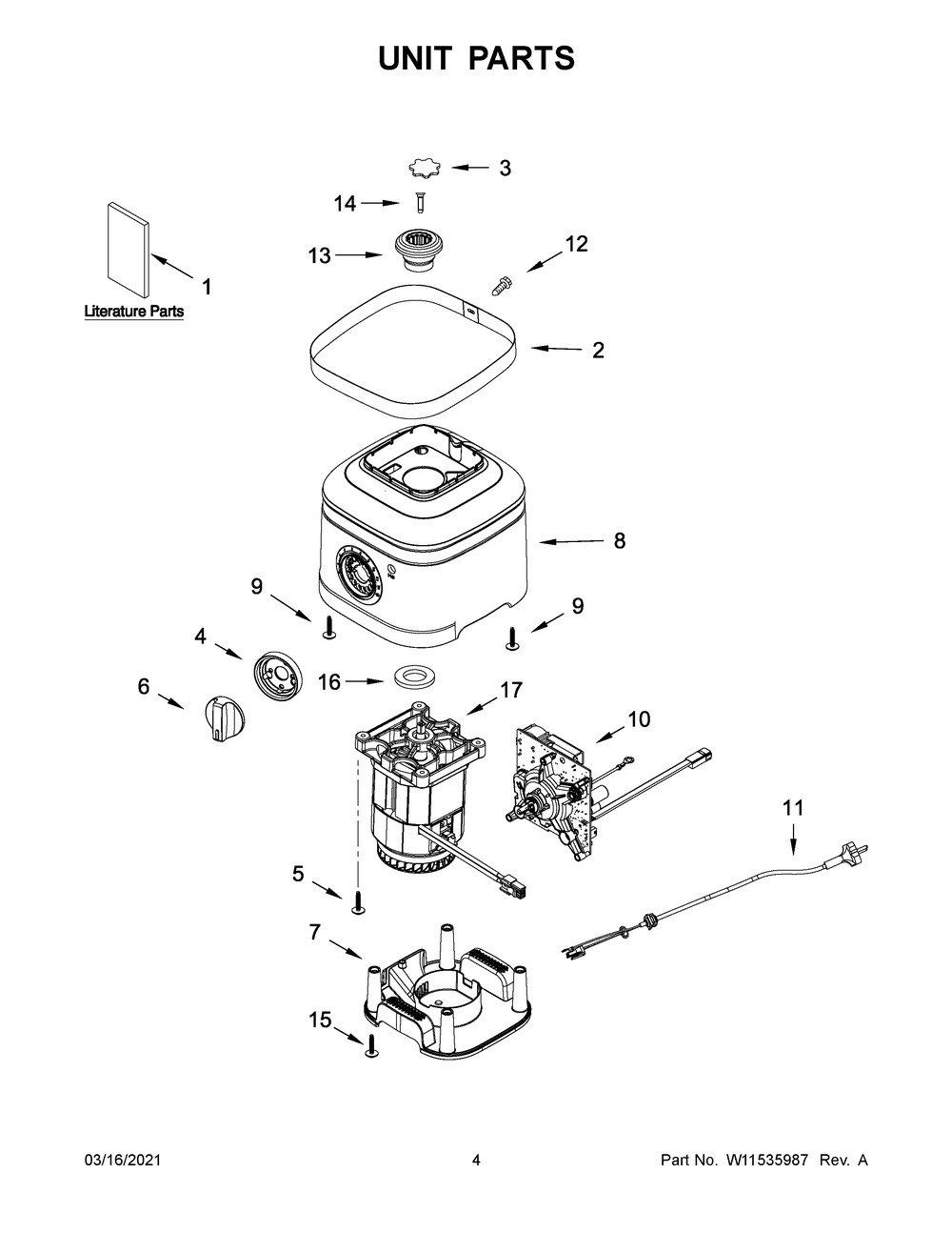 Unit Parts Diagram and Parts List for KSB4043YPA0  Whirlpool Blender