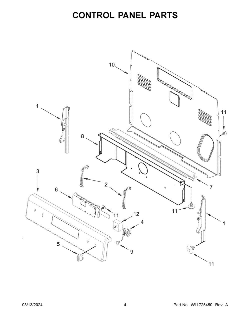 Control Panel Parts Diagram and Parts List for YWFE521S0HW5  Whirlpool Range