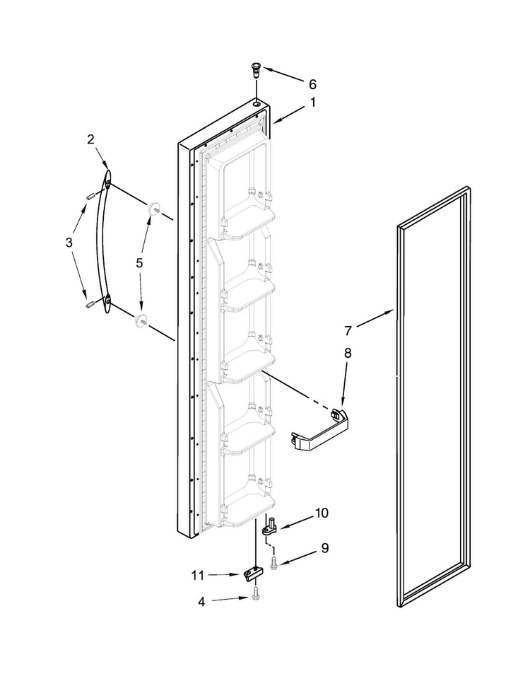 Freezer Door Parts Diagram and Parts List for 10641159212  Kenmore Refrigerator