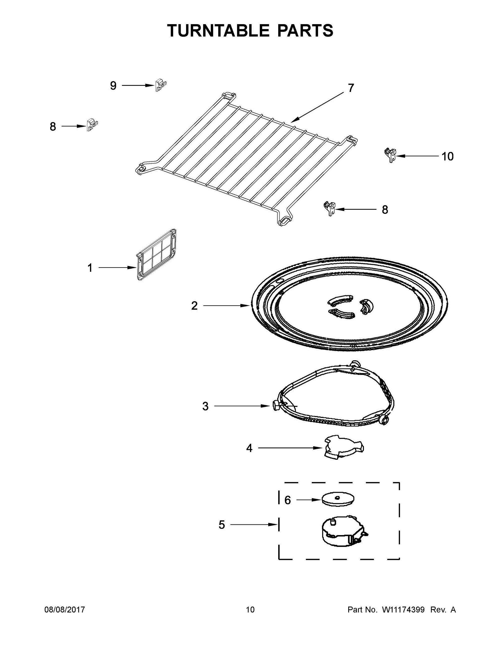 06 - TURNTABLE PARTS Diagram and Parts List for YWMH53520CB4  Whirlpool Microwave