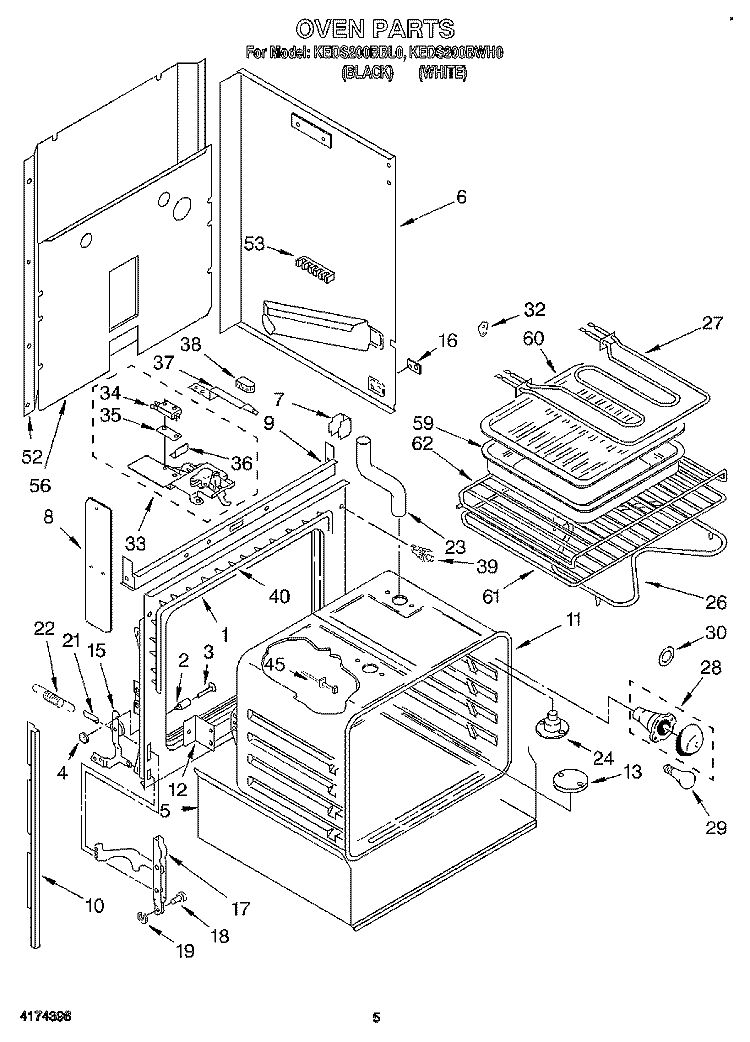OVEN, LITERATURE Diagram and Parts List for KEDS200BBL0  KitchenAid Range