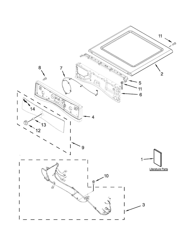 Top And Console Parts Diagram and Parts List for WGD75HEFW0  Whirlpool Dryer