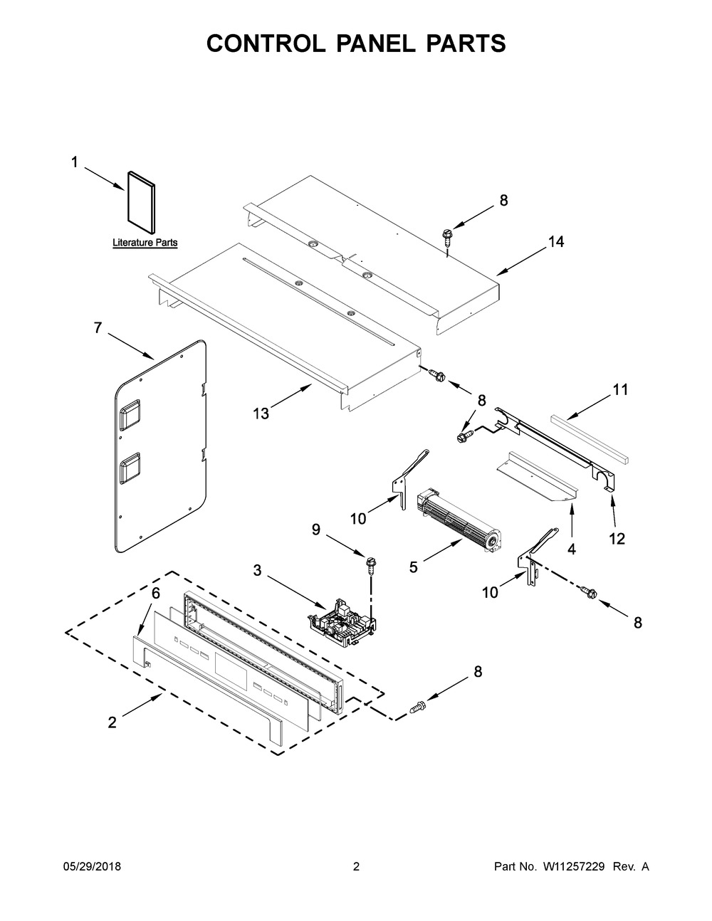 Control Panel Parts Diagram and Parts List for WOC97ES0ES04  Whirlpool Microwave Oven Combo