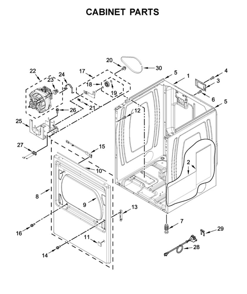 Cabinet Parts Diagram and Parts List for YWED5100HC0  Whirlpool Dryer