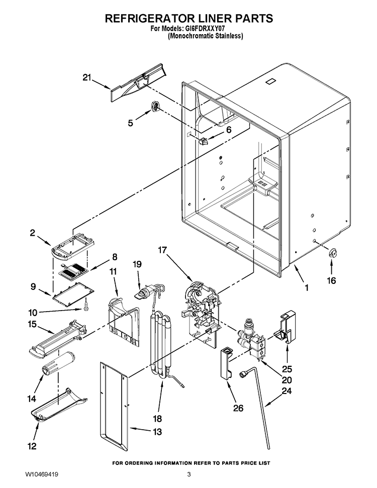 REFRIGERATOR LINER PARTS Diagram and Parts List for GI6FDRXXY07  Whirlpool Refrigerator