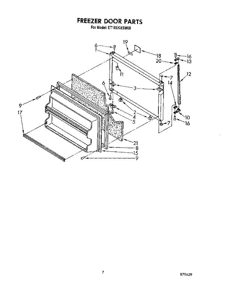 FREEZER DOOR Diagram and Parts List for ET18XKXSW00  Whirlpool Refrigerator
