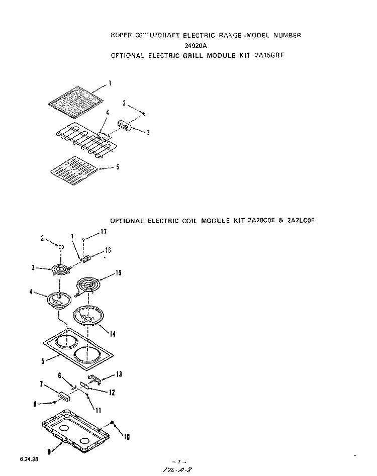 ELECTRIC GRILL , ELECTRIC COIL Diagram and Parts List for 2492L0A  Roper Range