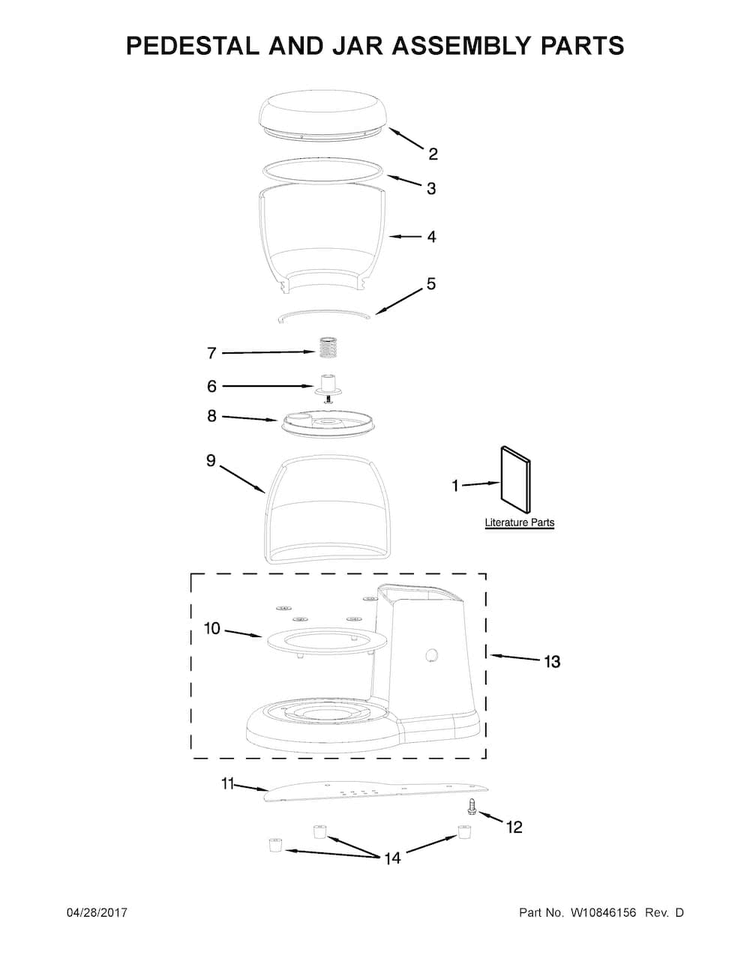 Pedestal And Jar Assembly Parts Diagram and Parts List for KCG0702OB0  KitchenAid Coffee Grinder