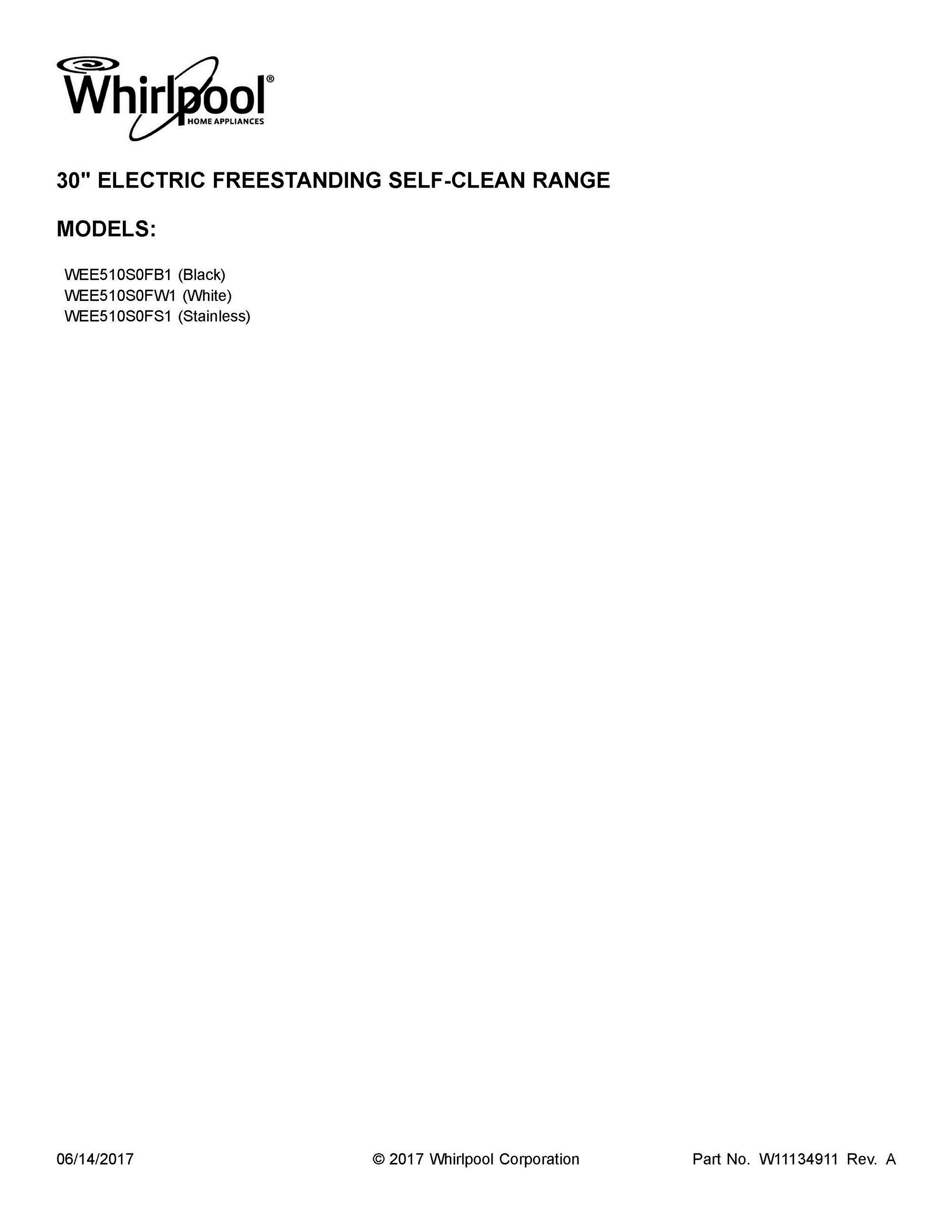 01 - COVER SHEET Diagram and Parts List for WEE510S0FB1  Whirlpool Range