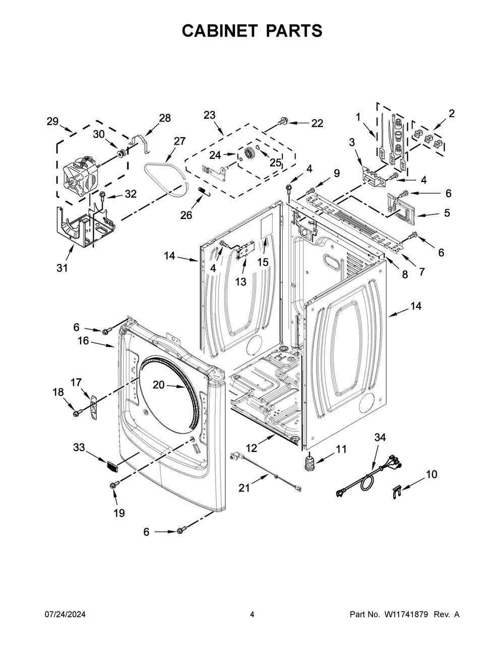 03 - Cabinet Parts Diagram and Parts List for YMED7020RF0  Whirlpool Dryer