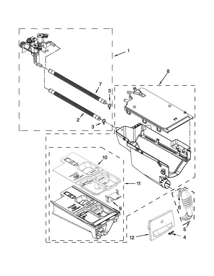 Dispenser Parts Diagram and Parts List for 7MWFW81HEDW0  Whirlpool Washer