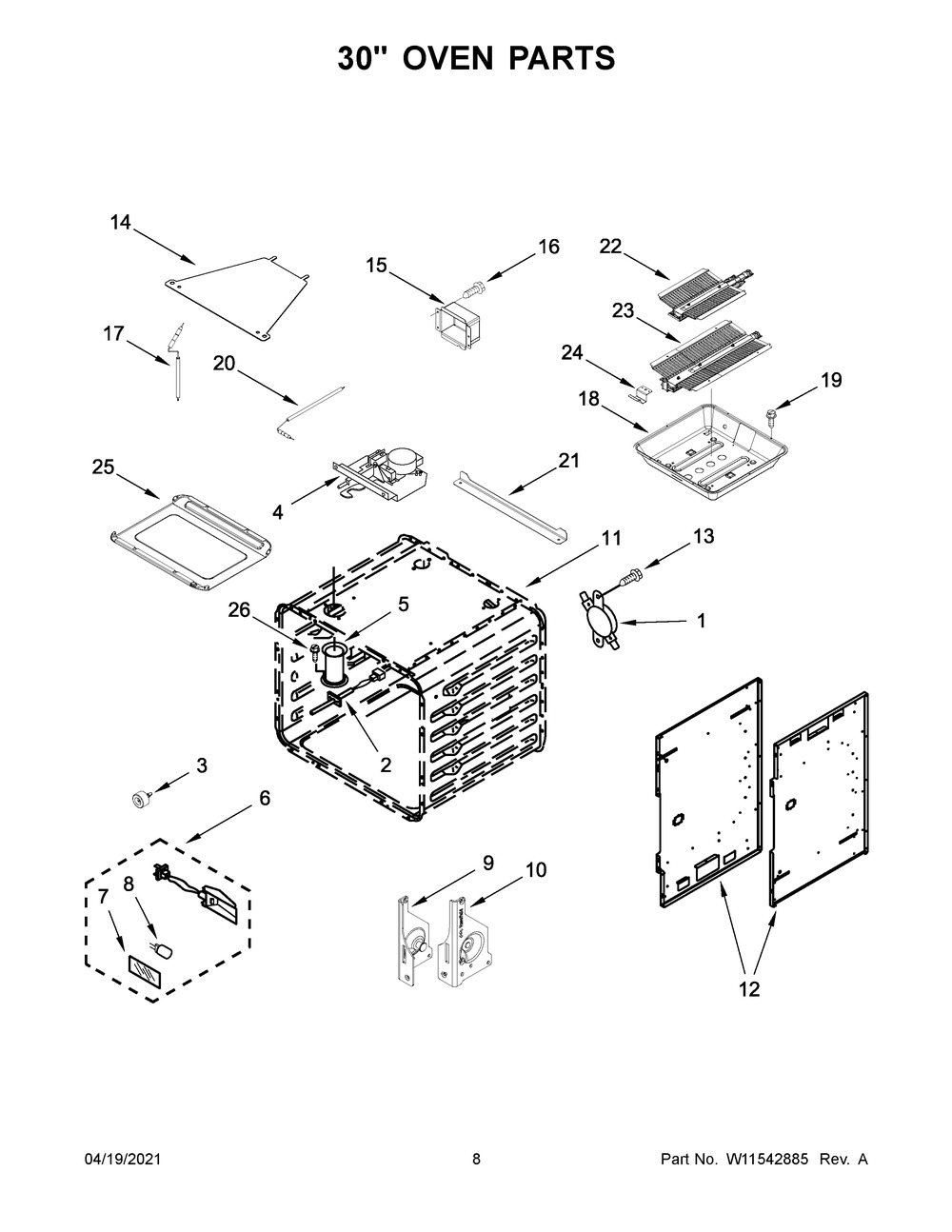 30 Inch Oven Parts Diagram and Parts List for KFGC558JMH02  Whirlpool Range