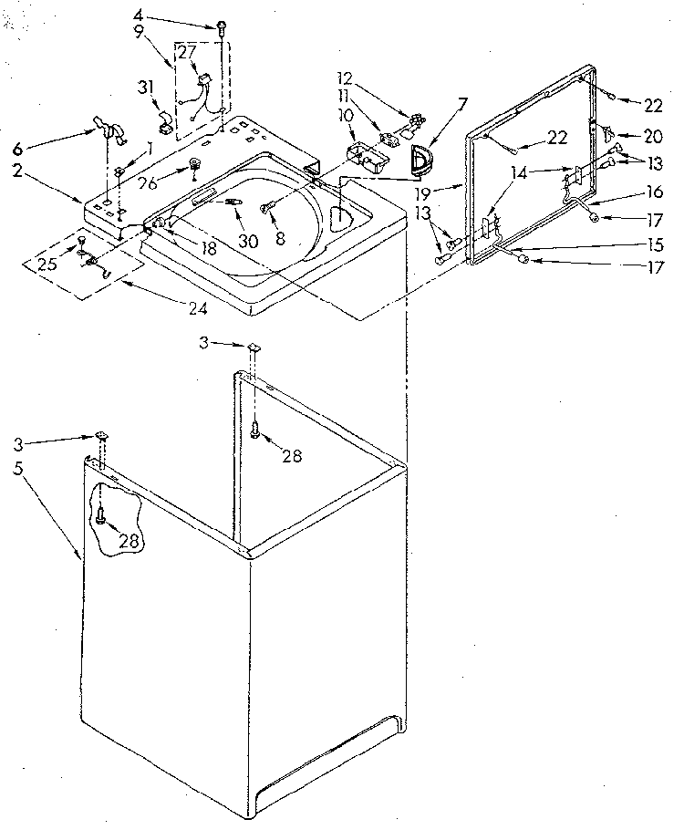 Top And Cabinet Diagram and Parts List for LA5580XSN2  Whirlpool Washer