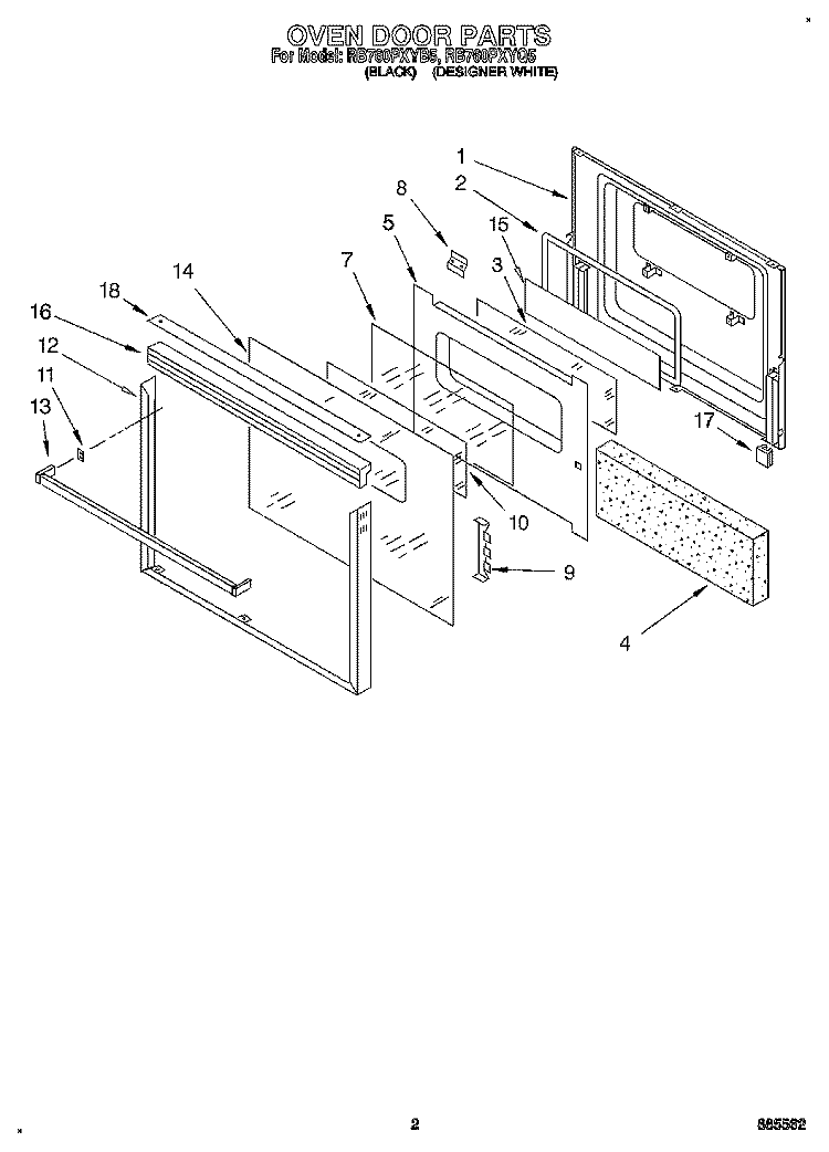 OVEN DOOR Diagram and Parts List for RB760PXYQ5  Whirlpool Wall Oven