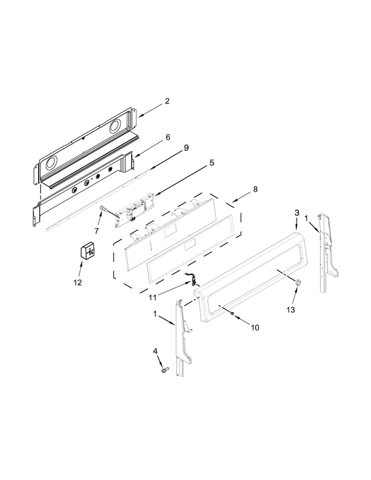 Control Panel Parts Diagram and Parts List for WGE555S0BS02  Whirlpool Range