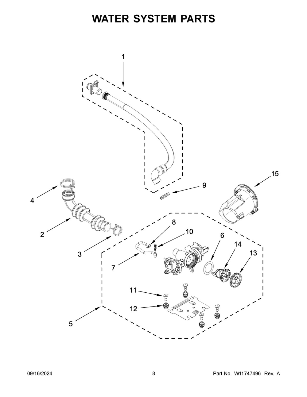 05 - Water System Parts Diagram and Parts List for WFW5720RR0  Whirlpool Washer