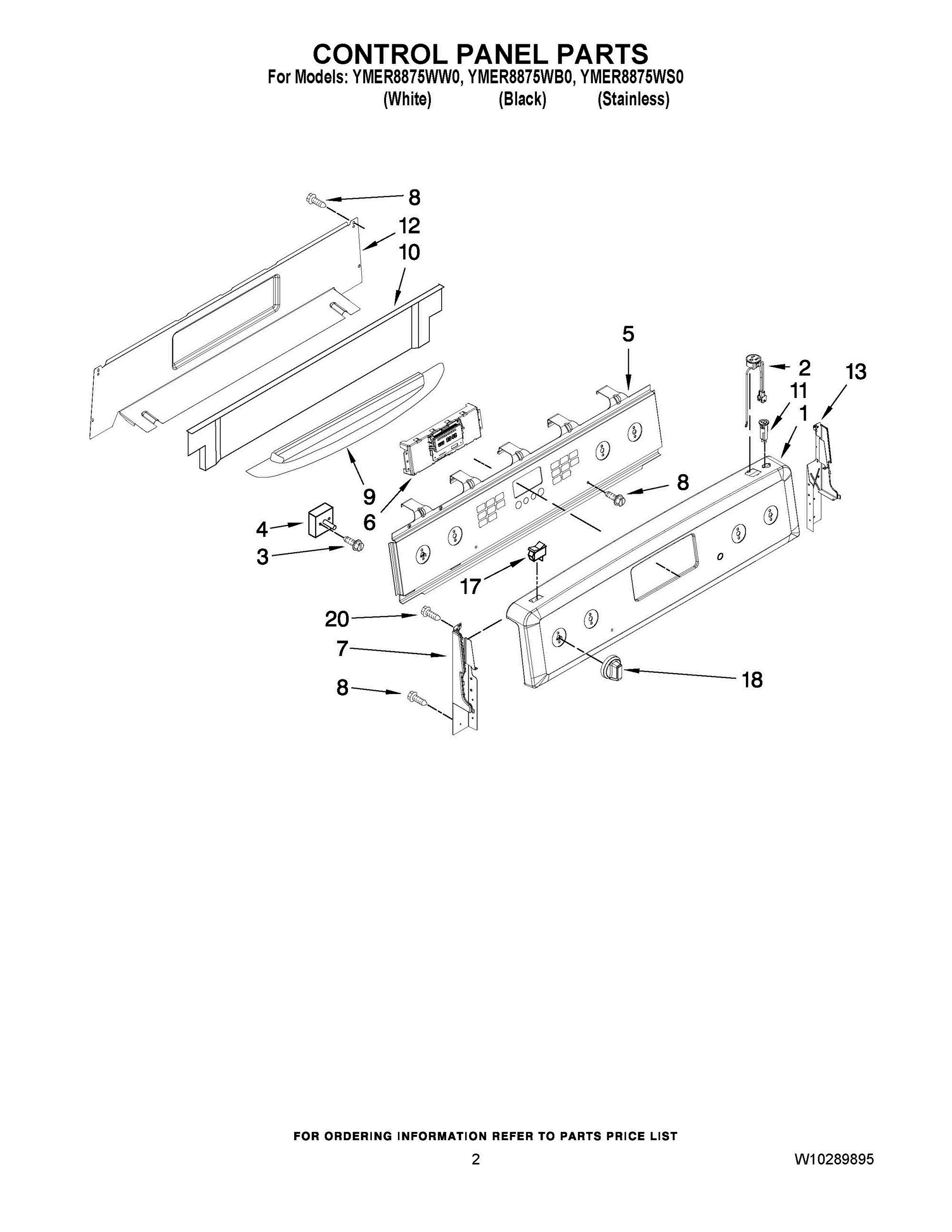 02 - CONTROL PANEL PARTS Diagram and Parts List for YMER8875WB0  Whirlpool Range