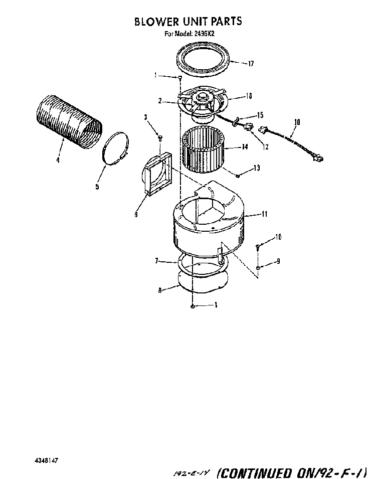 Blower Diagram and Parts List for 2496*2  Roper Range