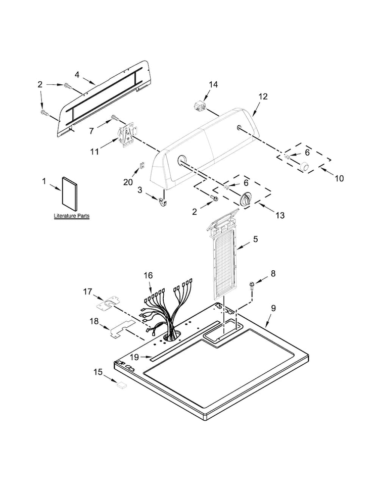 Top And Console Parts Diagram and Parts List for RGD4516FW0  Roper Dryer