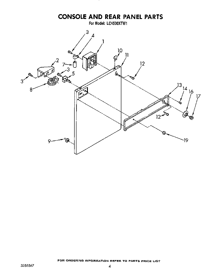 CONSOLE AND REAR PANEL Diagram and Parts List for LC4500XTW1  Whirlpool Washer